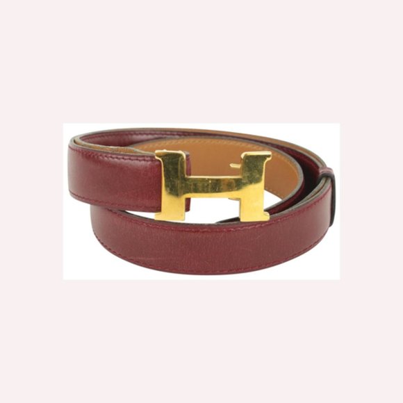 Hermès Burgundy x Gold Reversible 24mm Constance H Logo Belt Kit 1014h12 - Picture 1 of 12